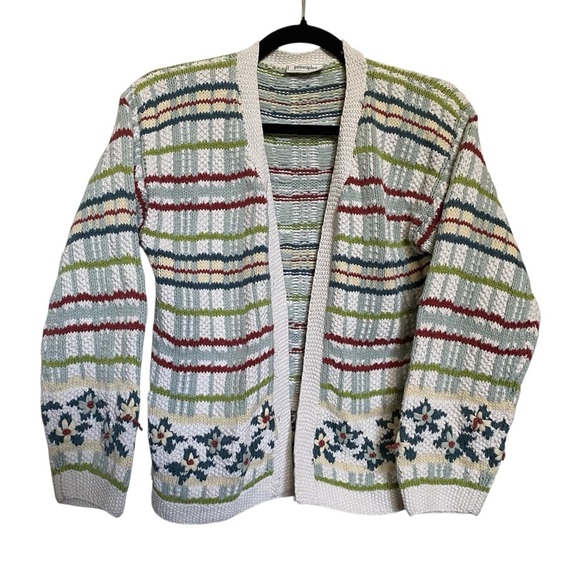 100% Cotton Vintage Principles Striped Floral Knit Sweater - Picture 1 of 10